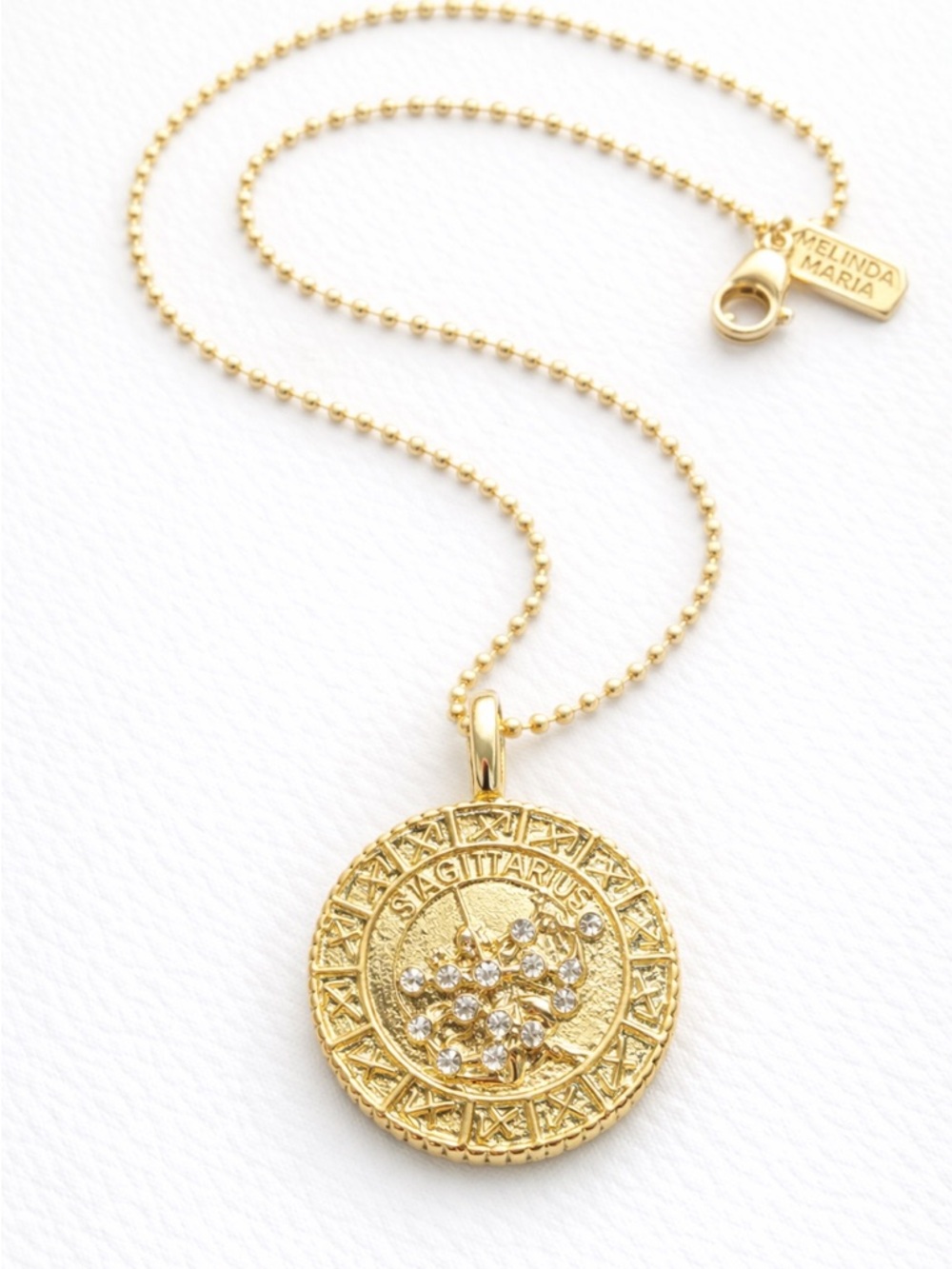 Melinda Maria Gold Sagittarius Crystal Disc Necklace